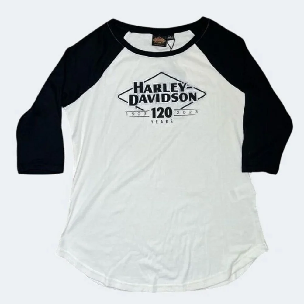 Harley-Davidson Womens 120th Anniversary Raglan Baseball Tee With 3/4 Sleeves L - Picture 9 of 15